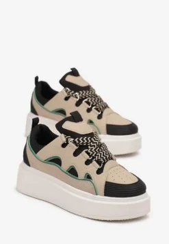 Beżowo-Czarne Sneakersy na Platformie Nazario