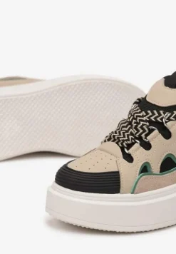 Beżowo-Czarne Sneakersy na Platformie Nazario