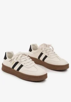 Beżowo-Czarne Sneakersy Sportowe z Ozdobnymi Paskami i Przeszyciami Wenilan