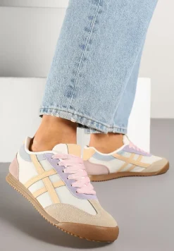 Beżowo-Różowe Sneakersy Typu Klasyczne Tenisówki Isnnoria