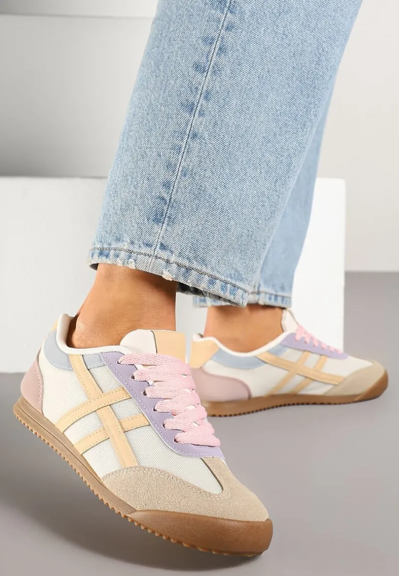 Beżowo-Różowe Sneakersy Typu Klasyczne Tenisówki Isnnoria