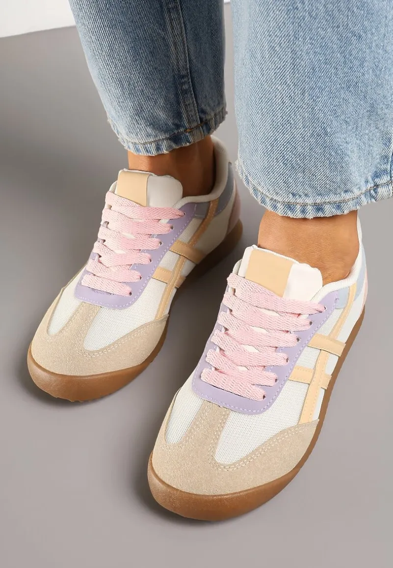 Beżowo-Różowe Sneakersy Typu Klasyczne Tenisówki Isnnoria