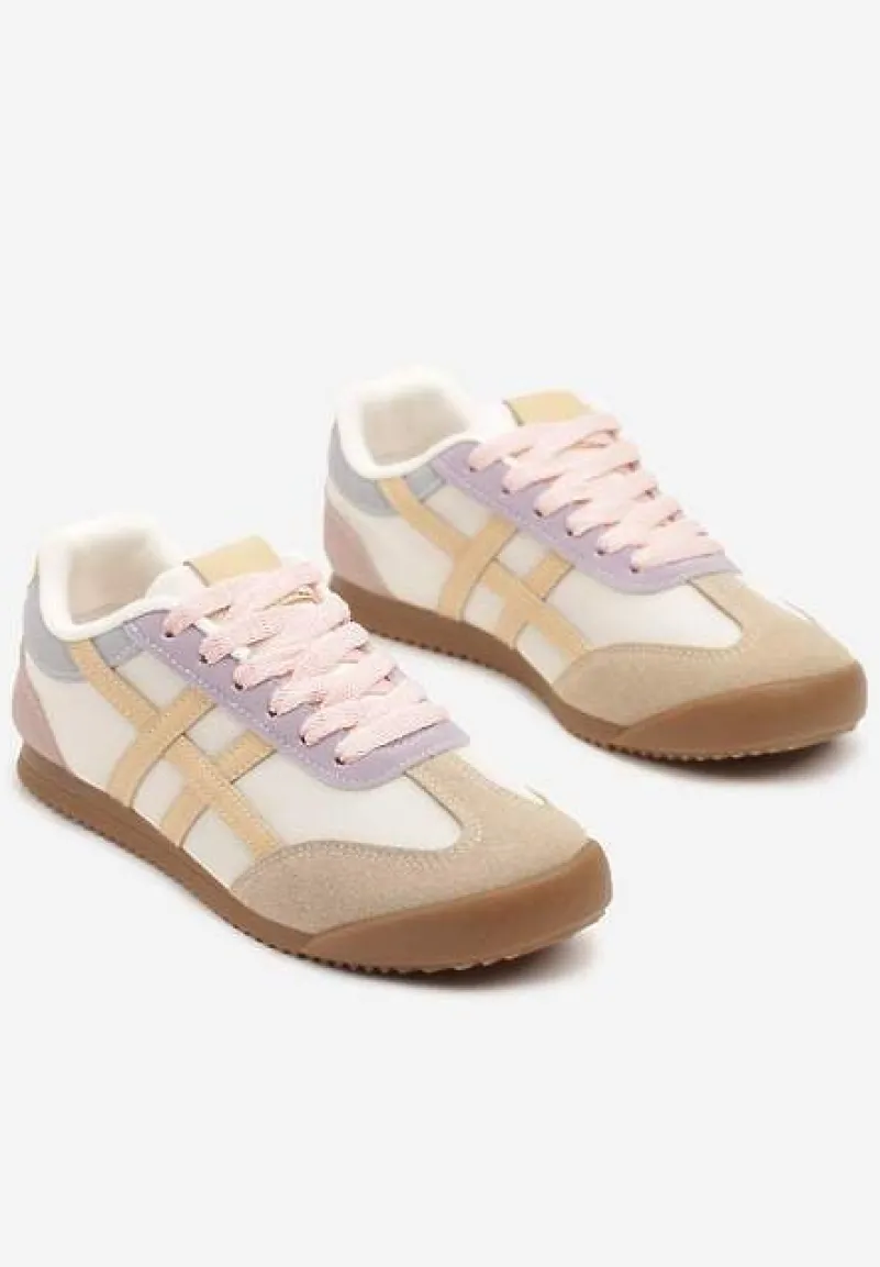 Beżowo-Różowe Sneakersy Typu Klasyczne Tenisówki Isnnoria