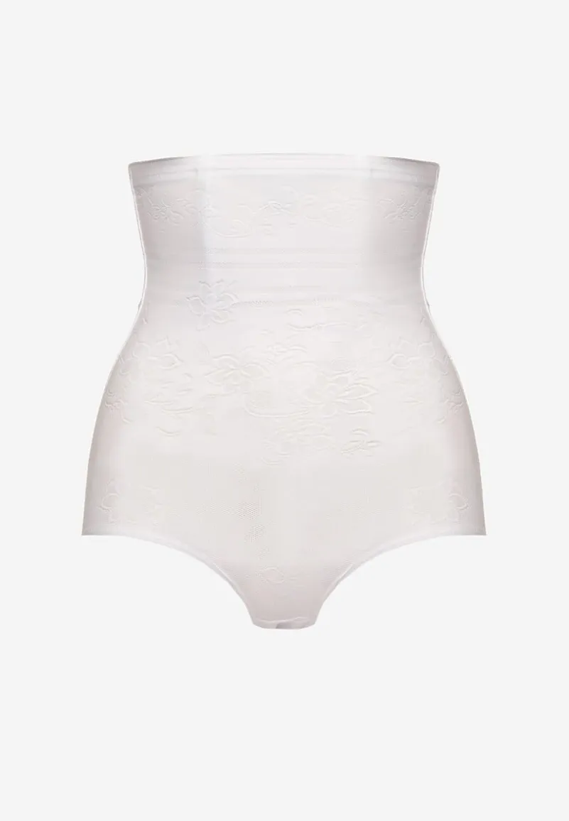 Biała Bielizna modelująca Majtki High Waist Zdobione Tłoczeniem w Kwiaty Vivirianne