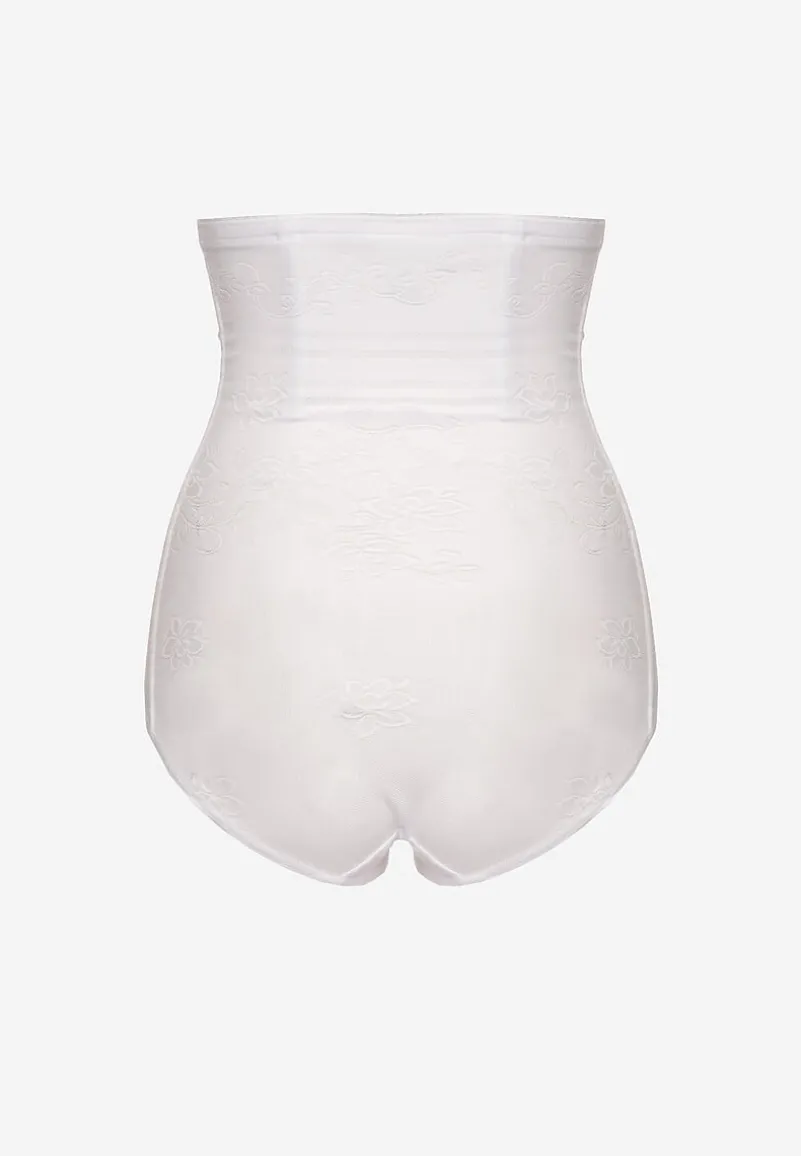 Biała Bielizna modelująca Majtki High Waist Zdobione Tłoczeniem w Kwiaty Vivirianne