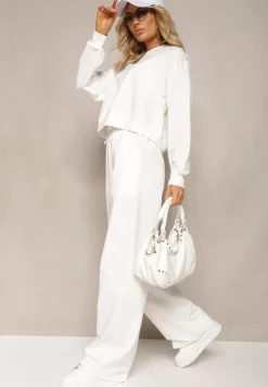 Biała Oversize Bluza z Bawełny o Krótkim Fasonie Sibolla