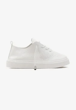 Białe Ażurowe Sneakersy z Platformą i Sznurowaniem Utove