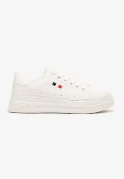 Białe Basicowe Sneakersy na Platformie Ozdobione Metalicznymi Wstawkami Vaiden