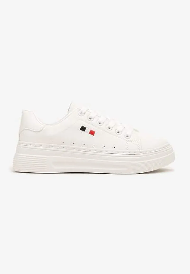 Białe Basicowe Sneakersy na Platformie Ozdobione Metalicznymi Wstawkami Vaiden