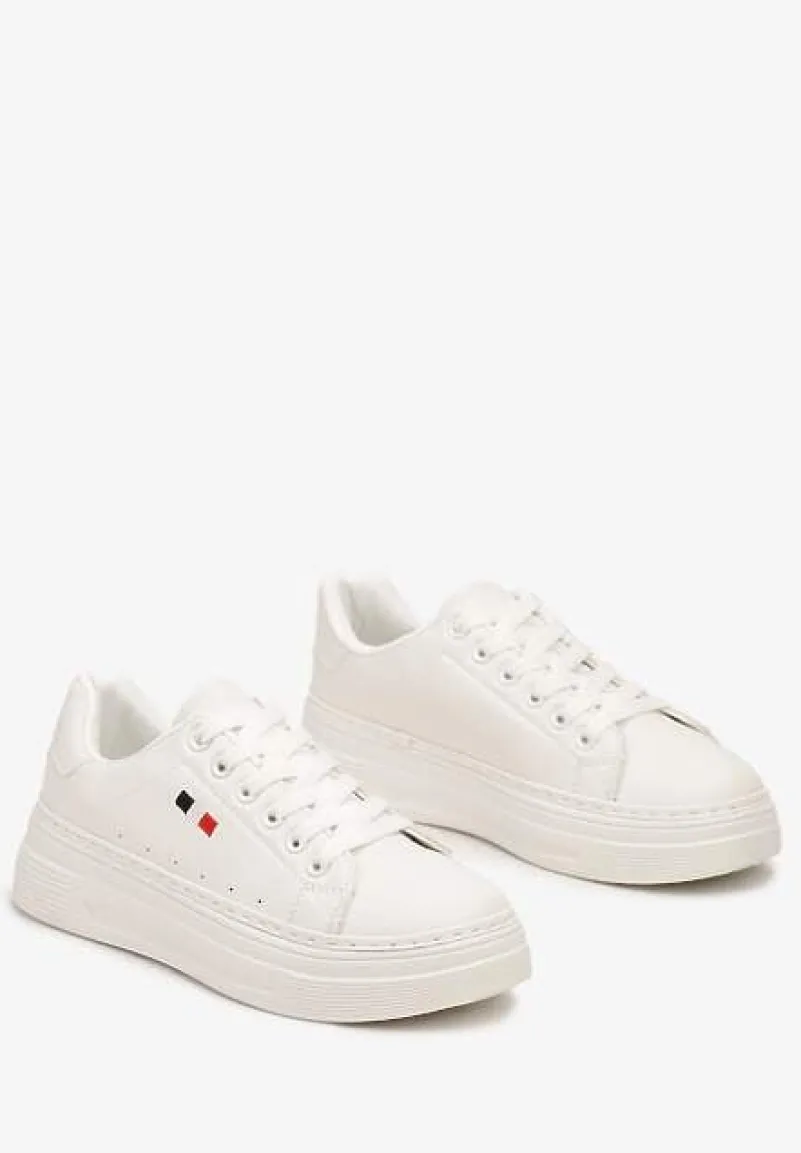 Białe Basicowe Sneakersy na Platformie Ozdobione Metalicznymi Wstawkami Vaiden