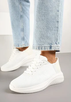 Białe Buty Sportowe Sneakersy z Siateczki na Podeszwie z Tłoczeniami Kortebia