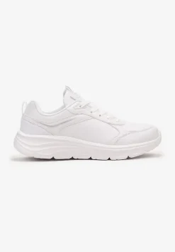 Białe Casualowe Buty Sportowe Sneakersy na Płaskiej Tłoczonej Podeszwie Velanitta