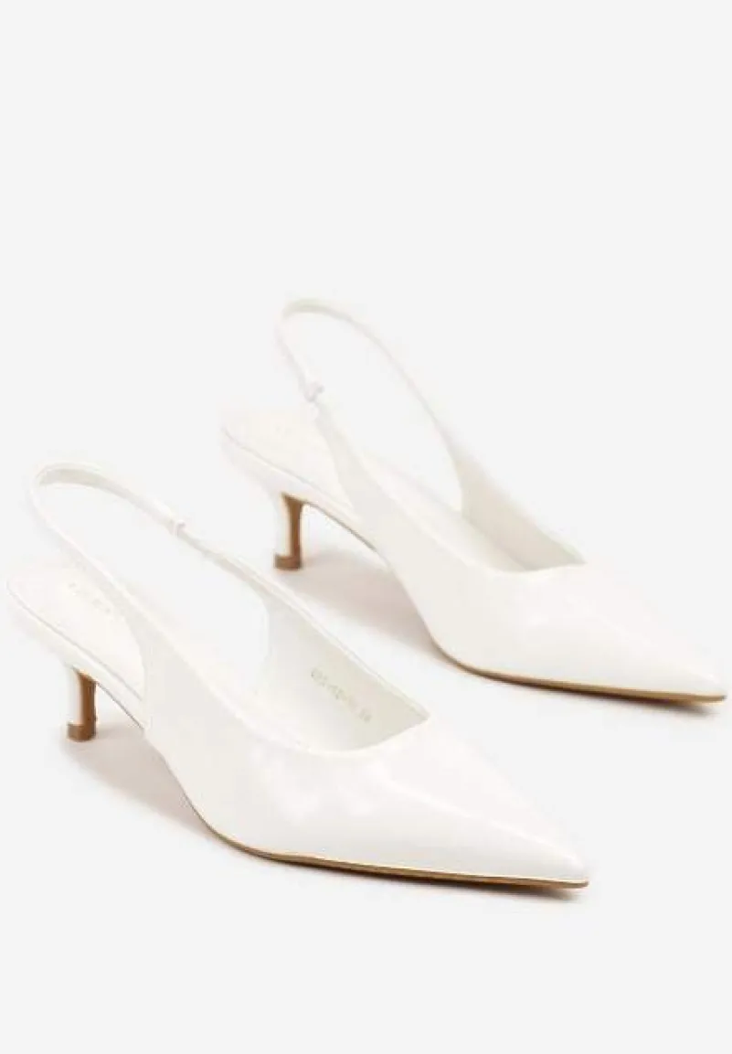 Białe Czółenka Slingback Vices z Lakierowanym Połyskiem na Kaczuszce Sonwena