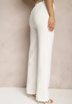 Białe Garniturowe Spodnie High Waist z Kieszeniami Blathe