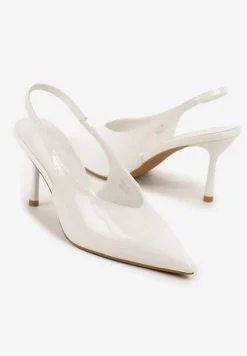 Białe Lakierowane Sandały na Szpilce Typu Slingback Addoxie