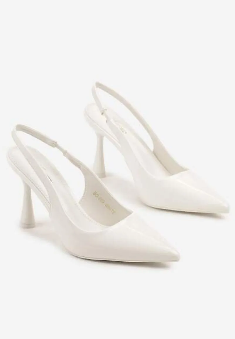Białe Lakierowane Sandały Szpilki Typu Slingback Ulios