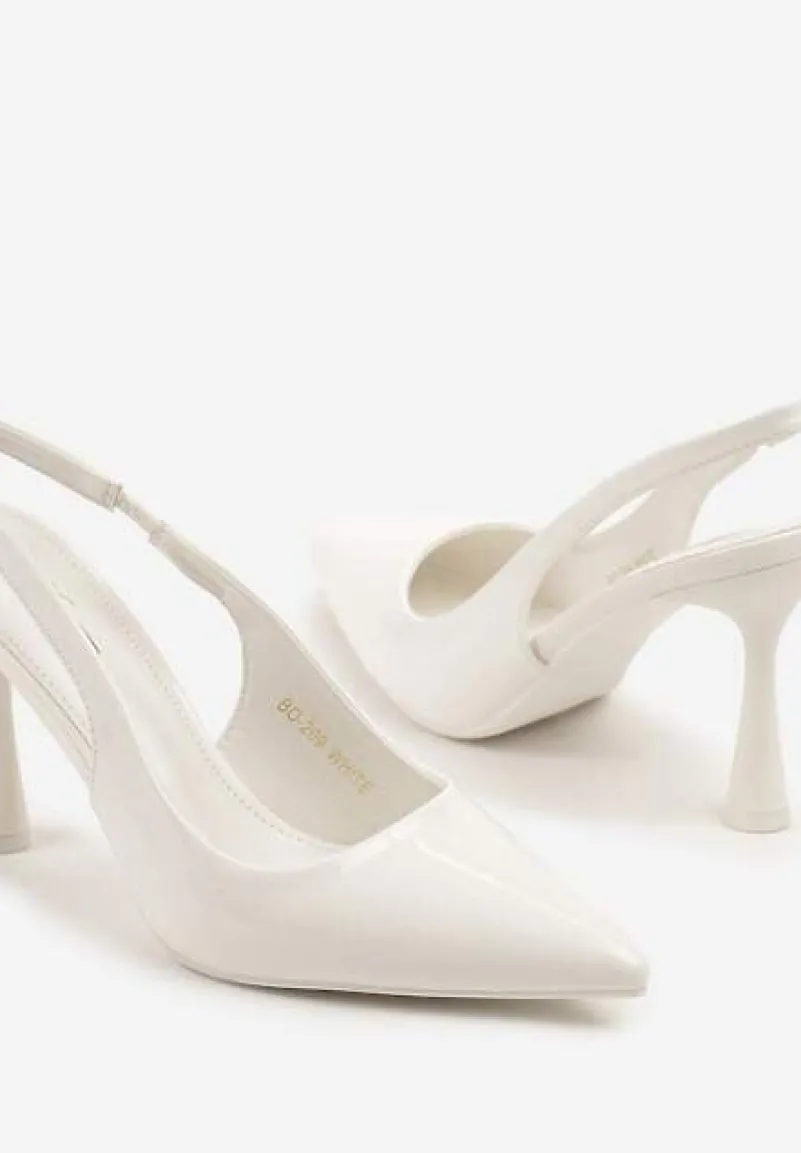 Białe Lakierowane Sandały Szpilki Typu Slingback Ulios