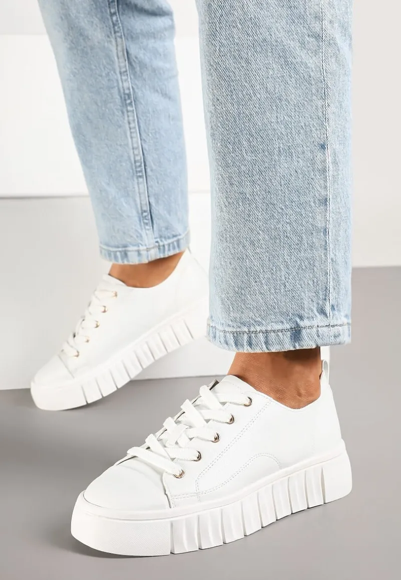 Białe Płaskie Sneakersy Vices ze Sznurowaniem Lorori