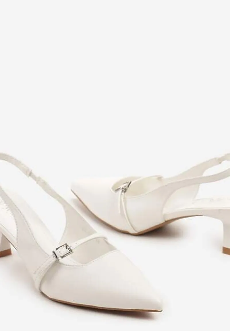 Białe Sandały na Kaczuszce Slingback z Paskiem i Klamrą Elearela