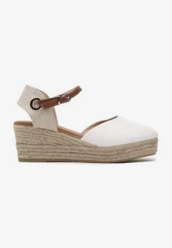 Białe Sandały z Plecionką na Koturnie w Stylu Espadryli Effilania