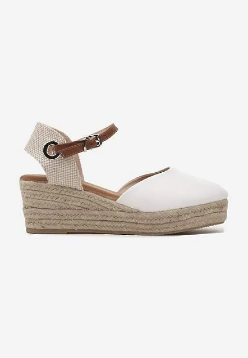 Białe Sandały z Plecionką na Koturnie w Stylu Espadryli Effilania