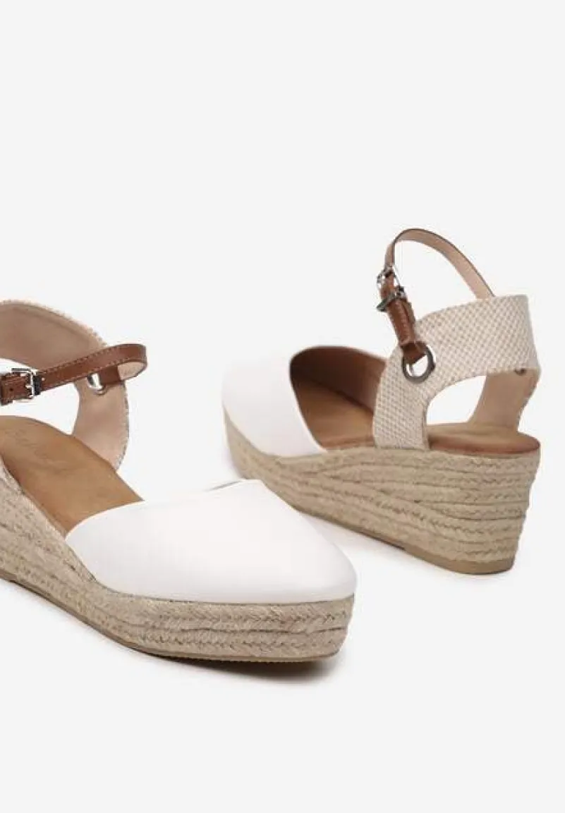 Białe Sandały z Plecionką na Koturnie w Stylu Espadryli Effilania