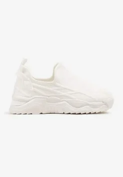 Białe Siateczkowe Buty Sportowe Sneakersy Wsuwane Zdobione Tłoczeniami Nusadela