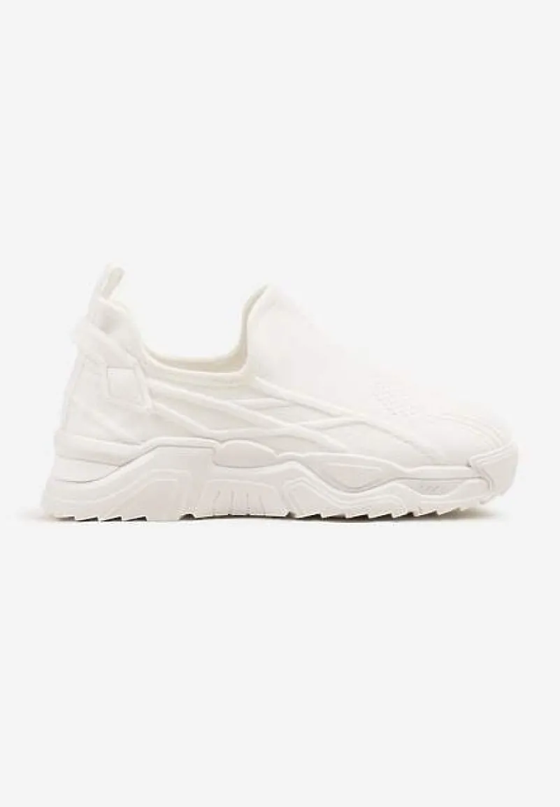 Białe Siateczkowe Buty Sportowe Sneakersy Wsuwane Zdobione Tłoczeniami Nusadela
