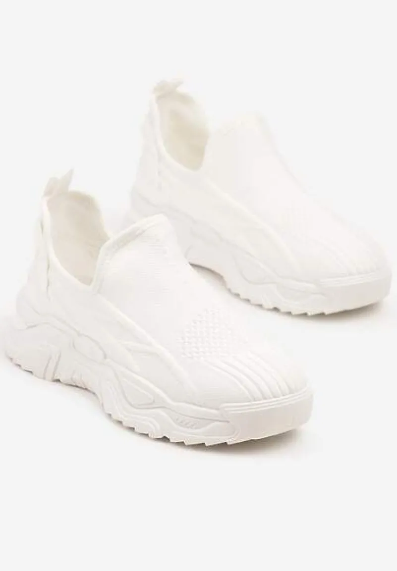 Białe Siateczkowe Buty Sportowe Sneakersy Wsuwane Zdobione Tłoczeniami Nusadela