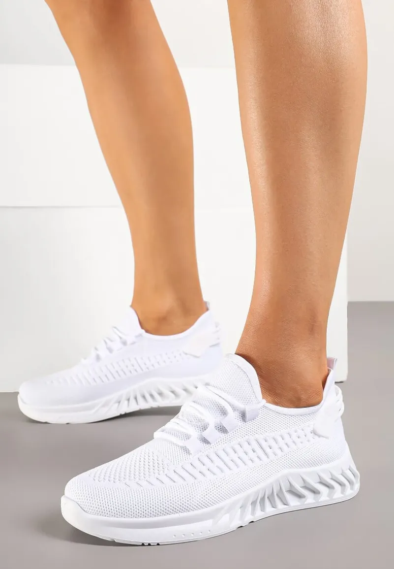 Białe Siateczkowe Buty Sportowe Sneakersy na Podeszwie z Tłoczeniami Finloti
