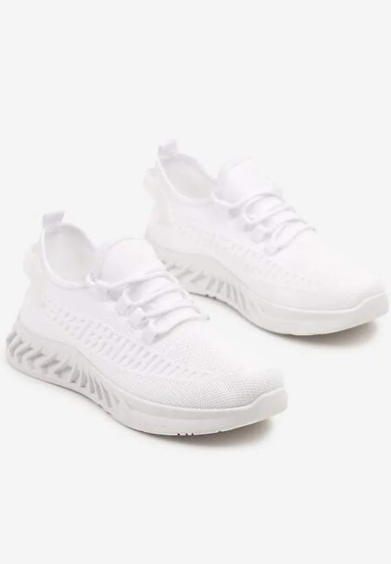 Białe Siateczkowe Buty Sportowe Sneakersy na Podeszwie z Tłoczeniami Finloti