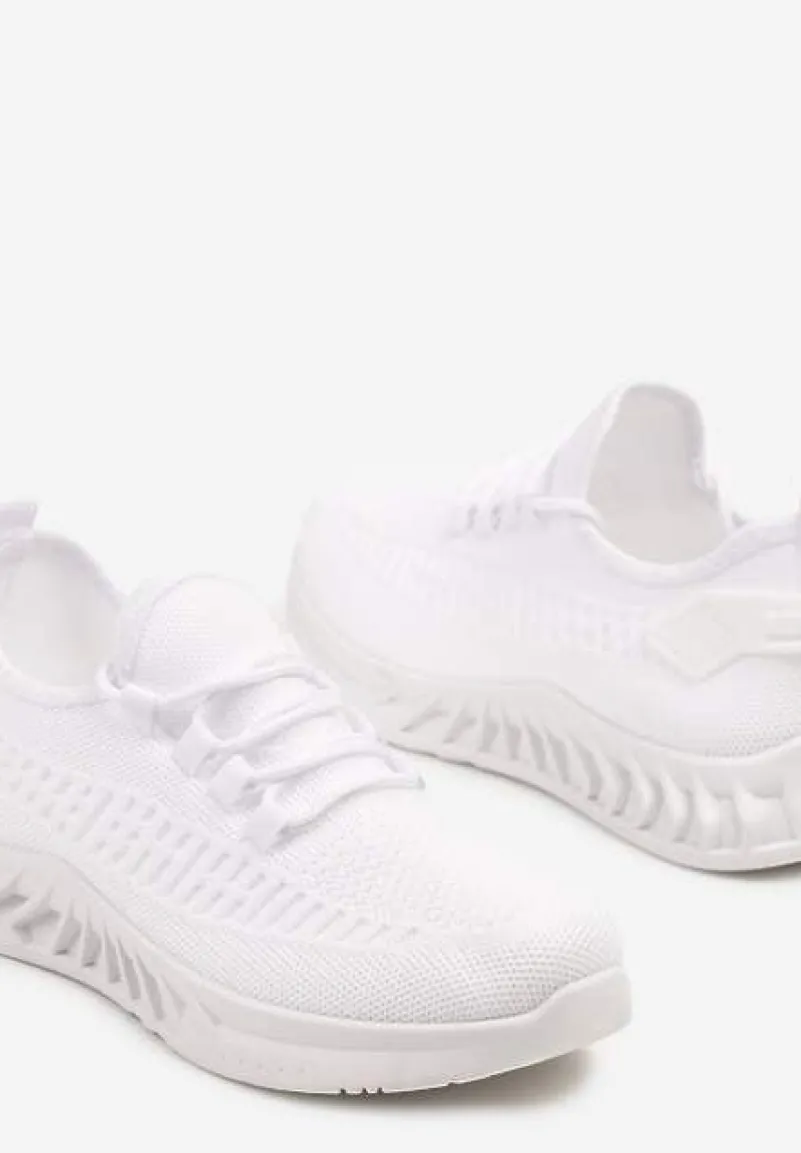 Białe Siateczkowe Buty Sportowe Sneakersy na Podeszwie z Tłoczeniami Finloti