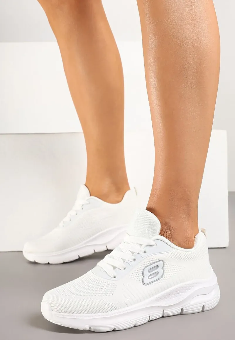 Białe Siateczkowe Buty Sportowe Sneakersy na Piankowej Podeszwie Zdobione Aplikacją Sonessa