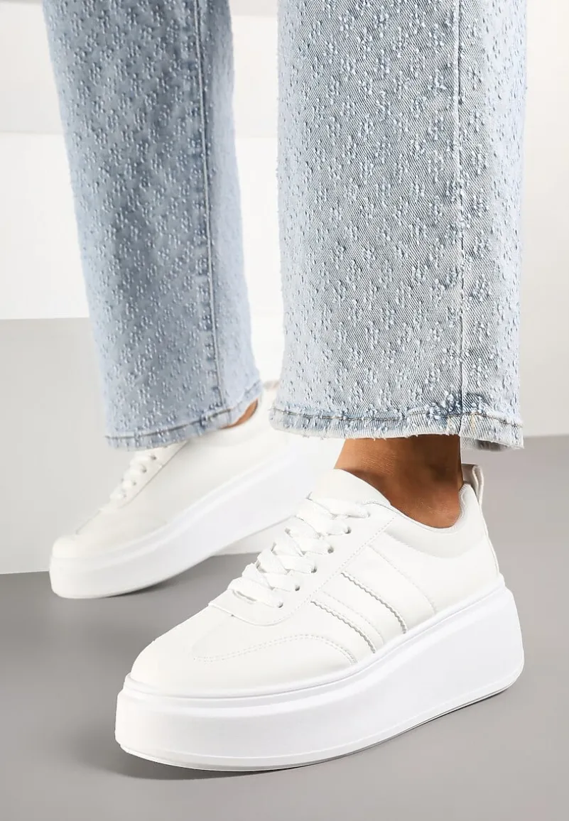 Białe Sneakersy Klasyczne Tenisówki na Grubej Podeszwie z Koturnem Adessia