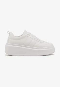 Białe Sneakersy Klasyczne Tenisówki na Grubej Podeszwie z Koturnem Adessia