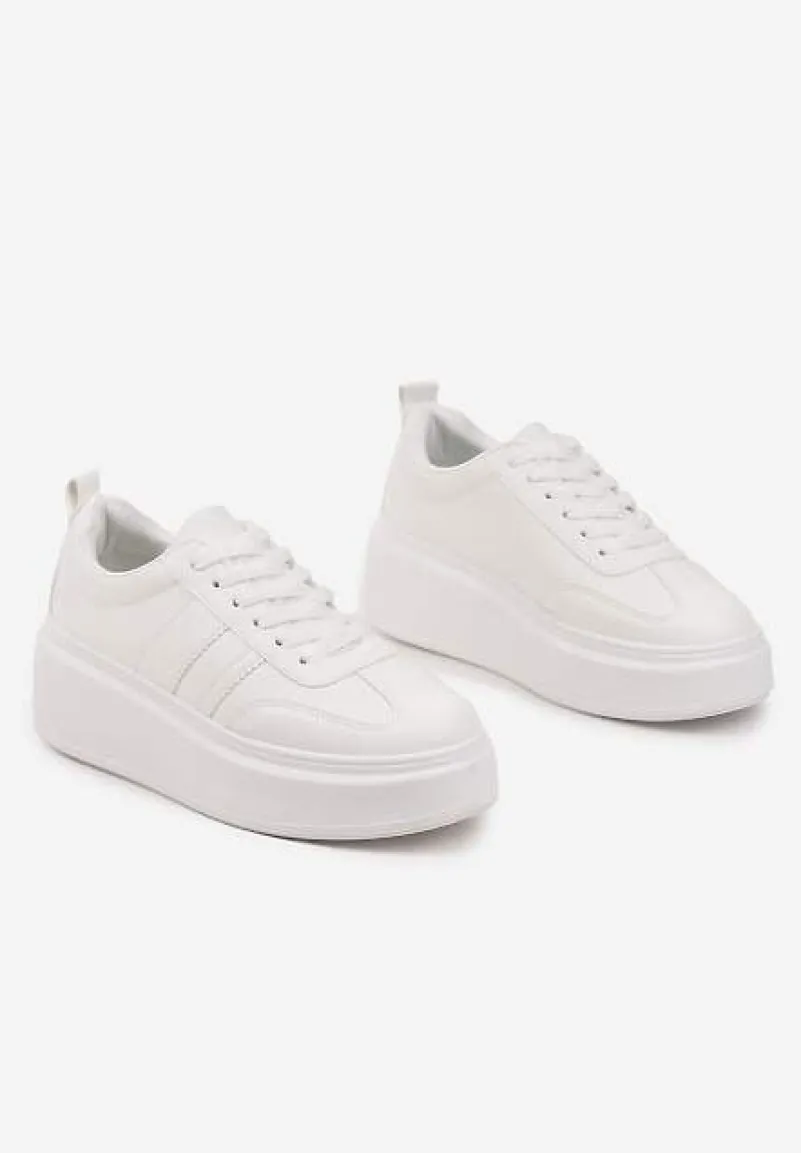 Białe Sneakersy Klasyczne Tenisówki na Grubej Podeszwie z Koturnem Adessia