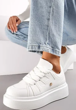 Białe Sneakersy na Grubej Podeszwie przed Kostkę Alisis