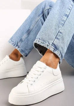 Białe Sneakersy na Grubej Podeszwie Yarna