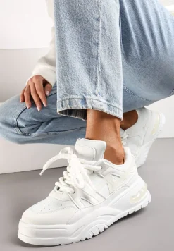 Białe Sneakersy na Grubej Podeszwie z Szerokim Wiązaniem Iniestra