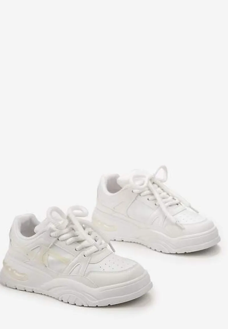 Białe Sneakersy na Grubej Podeszwie z Szerokim Wiązaniem Iniestra