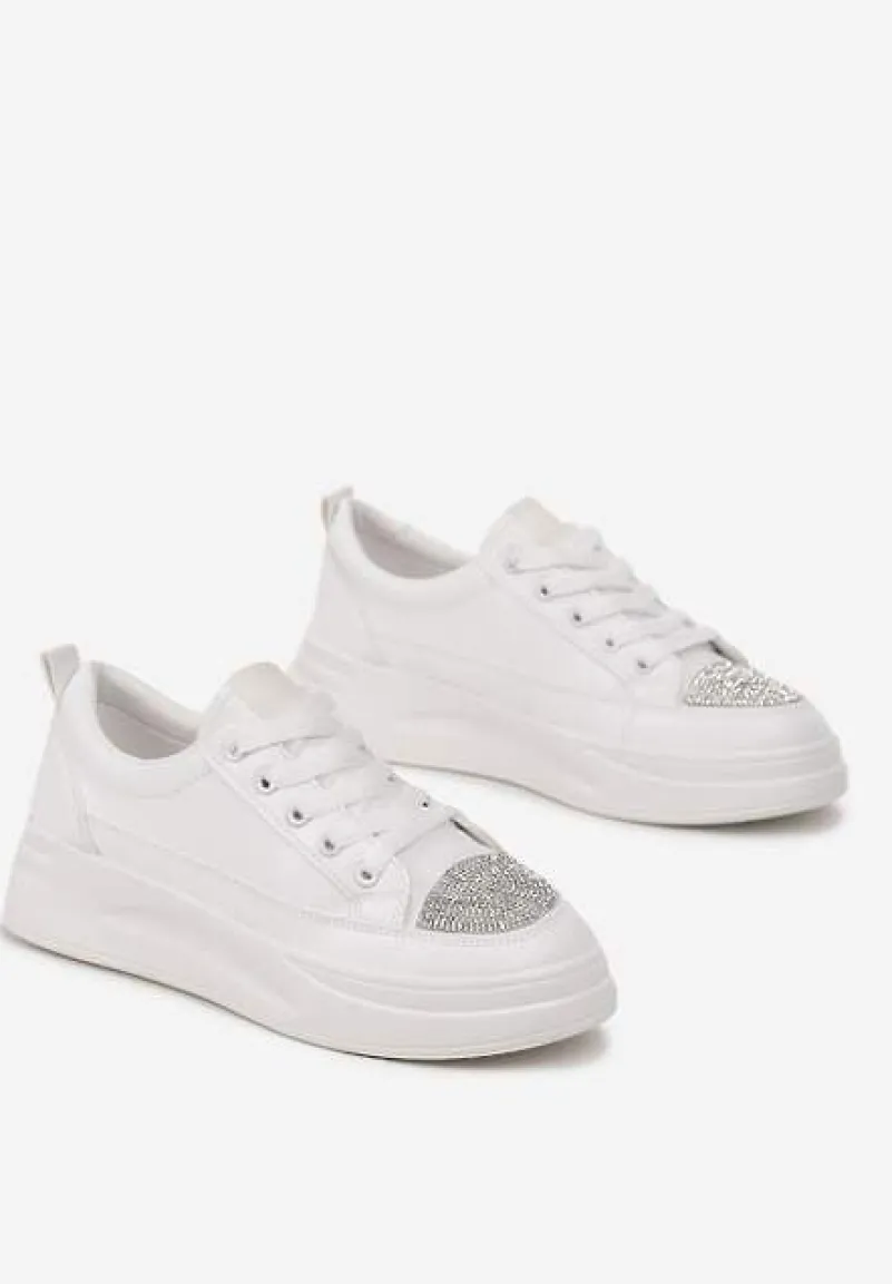 Białe Sneakersy na Grubej Podeszwie z Noskiem w Cyrkonie Seelma