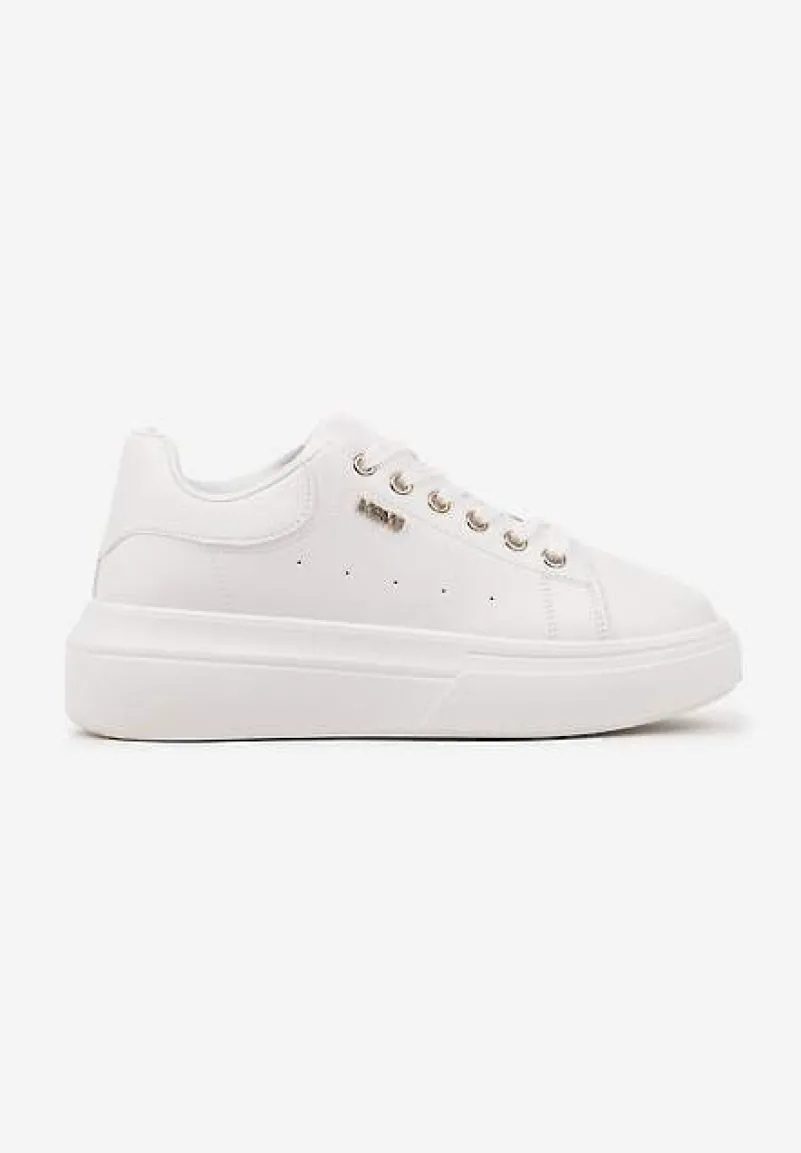 Białe Sneakersy na Niskim Koturnie Zdobione Metalicznymi Wstawkami Alirisa