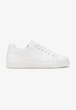 Białe Sneakersy na Płaskiej Podeszwie z Ozdobną Wstawką i Sznurowaniem Neotine