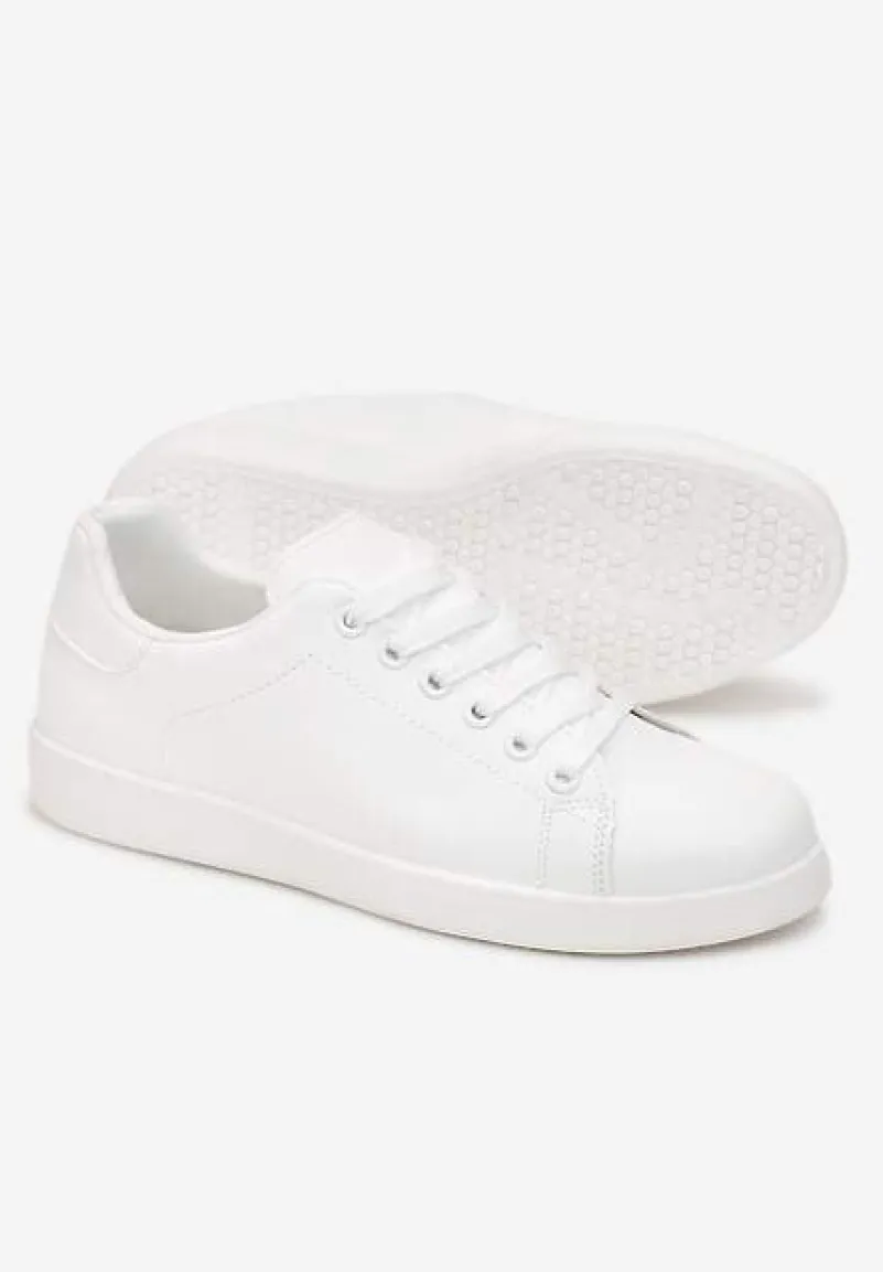 Białe Sneakersy na Płaskiej Podeszwie z Ozdobną Wstawką i Sznurowaniem Neotine