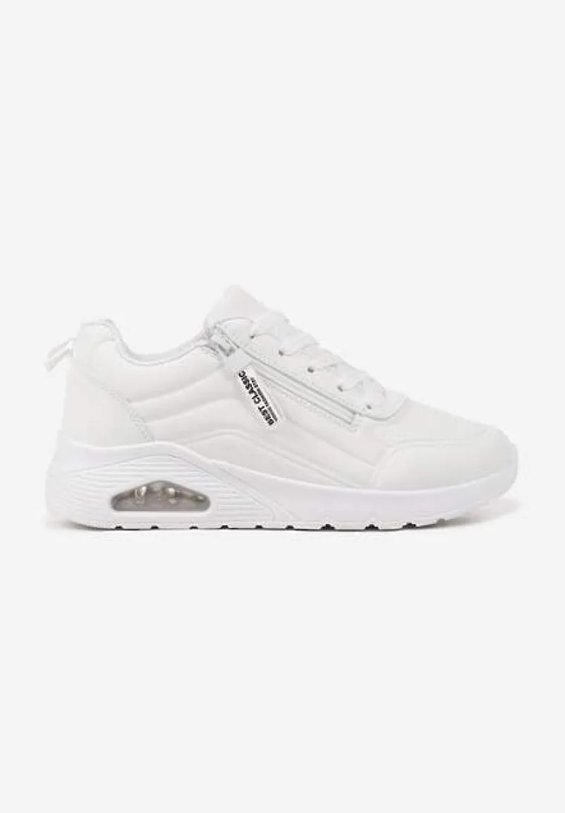 Białe Sneakersy na Platformie z Przezroczystą Wstawką i Suwakiem z Napisami Valentinae