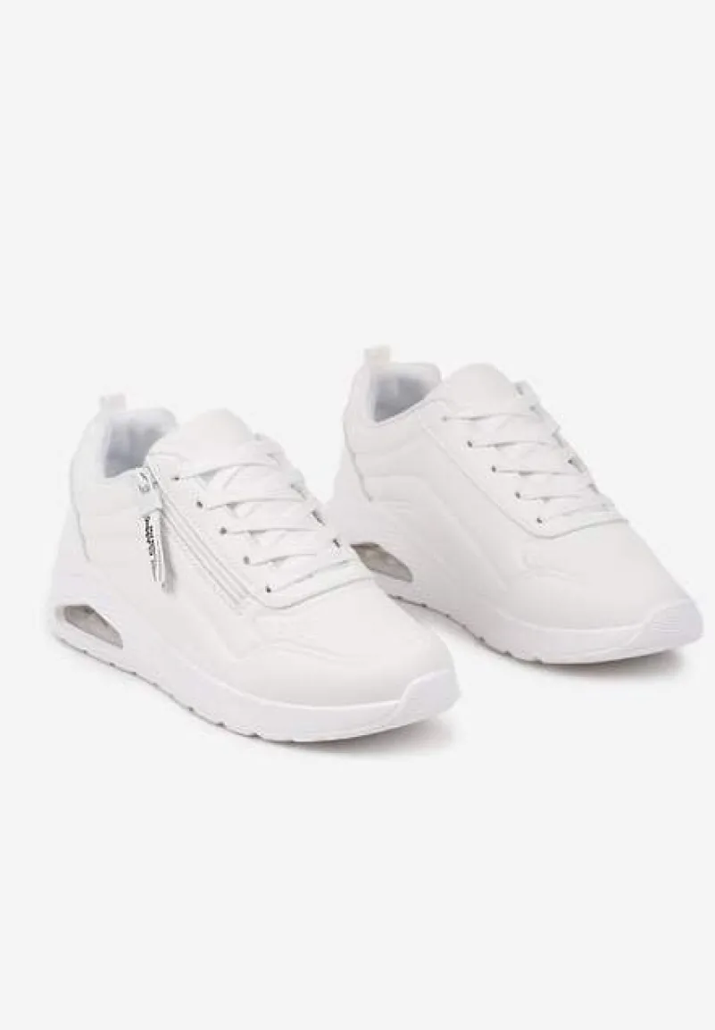 Białe Sneakersy na Platformie z Przezroczystą Wstawką i Suwakiem z Napisami Valentinae