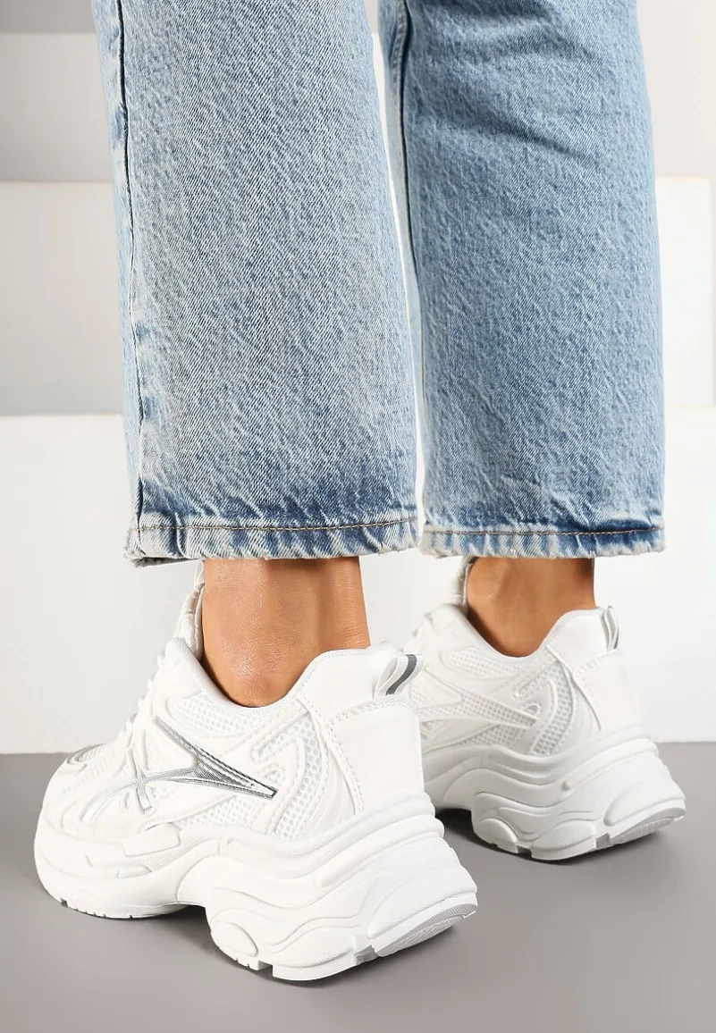 Białe Sneakersy na Platformie z Geometrycznym Wzorem Farissa