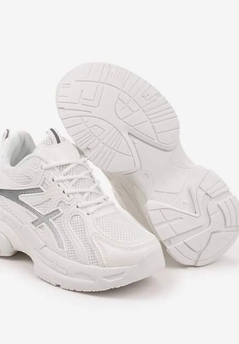 Białe Sneakersy na Platformie z Geometrycznym Wzorem Farissa