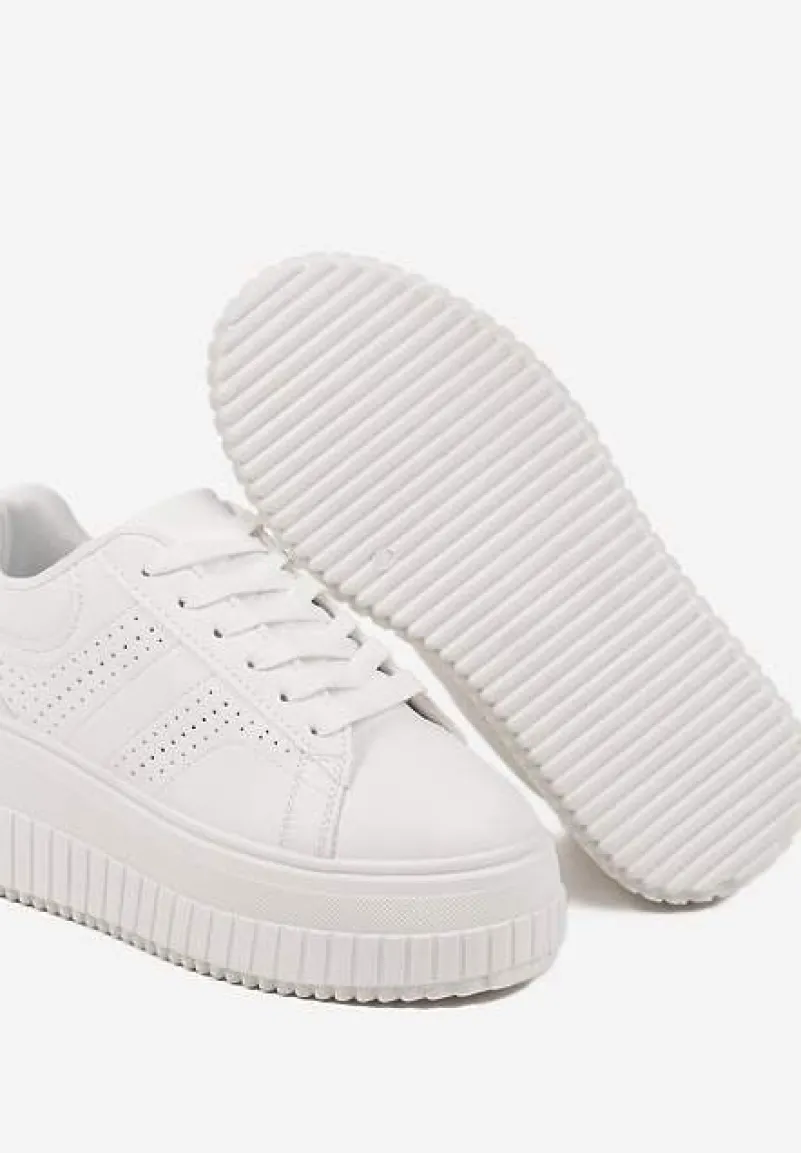 Białe Sneakersy na Platformie Ozdobione Perforacją Eleainna