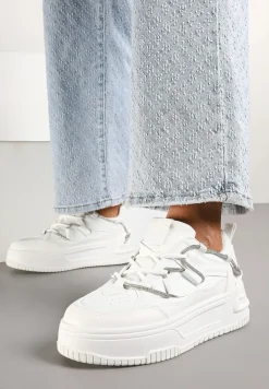 Białe Sneakersy na Platformie z Paskiem z Cyrkonii Aneolin